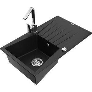 MEXEN/S MEXEN/S - Cesar granitový drez 1-miska s odkvapkávačom vrátane batérie Rita, čierny 6514-77-670300-00 vyobraziť