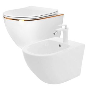 REA/S - SET závesné WC Carlo Flat Mini Gold Edge Rimless + Bidet Carlo Mini REA-C1222 + REA-C2276 vyobraziť