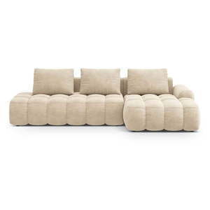 Béžová zamatová rozkladacia/s úložným priestorom rohová pohovka (pravý roh/s leňoškou) Linz – Cosmopolitan Design vyobraziť