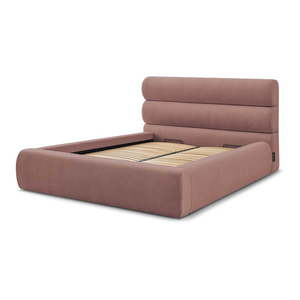 Svetloružová čalúnená dvojlôžková posteľ s úložným priestorom s roštom 180x200 cm Jagna – Bobochic Paris vyobraziť
