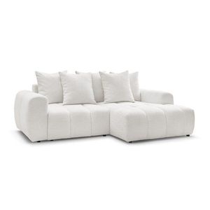 Biela rozkladacia/s úložným priestorom rohová pohovka z textílie buklé (pravý roh/s leňoškou) Roxelane – Bobochic Paris vyobraziť