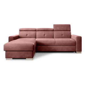 Ružová zamatová rozkladacia/s úložným priestorom rohová pohovka (ľavý roh/s leňoškou) Fresia – ELTAP vyobraziť