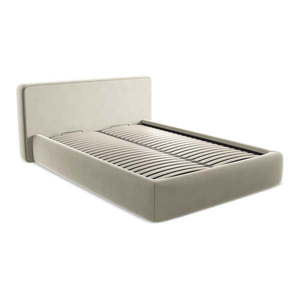Krémovobiela čalúnená dvojlôžková posteľ s úložným priestorom s roštom 140x200 cm Kiana – Makamii vyobraziť