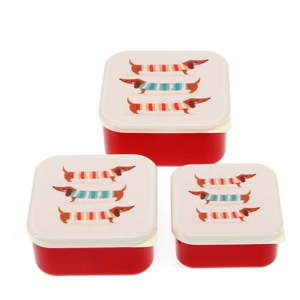 Červené/krémové detský desiatový box 3 ks Sausage Dog – Rex London vyobraziť