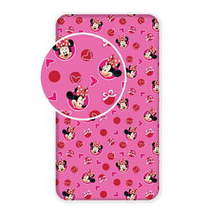 Ružová napínacia bavlnená detská plachta 90x200 cm Minnie "Hearts" – Jerry Fabrics vyobraziť