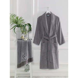 Tmavosivý bavlnený župan a uterák v súprave veľkosť S/M – Mila Home vyobraziť