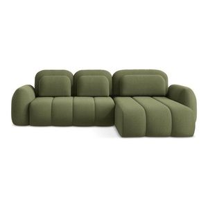 Zelená rozkladacia/s úložným priestorom rohová pohovka z textílie buklé (pravý roh/s leňoškou) Pele – Makamii vyobraziť