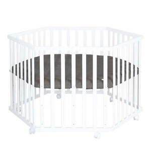 Biela detská ohrádka s nastaviteľnou výškou/na kolieskach – Roba vyobraziť