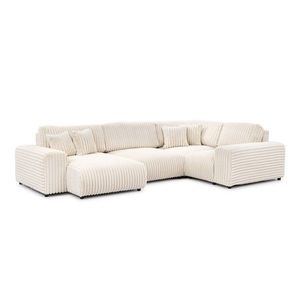 Krémovobiela menčestrová rohová pohovka (pravý roh/do tvaru "U") Justin – Ropez vyobraziť