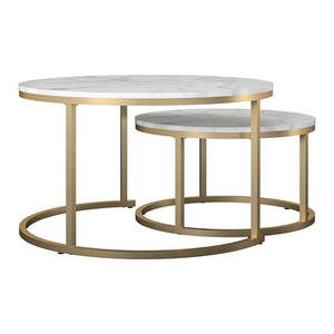 Biele/v zlatej farbe okrúhle konferenčné stolíky v súprave 2 ks s doskou v dekore mramoru ø 79 cm Amelia – CosmoLiving by Cosmopolitan vyobraziť