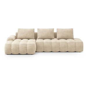 Béžová zamatová rozkladacia/s úložným priestorom rohová pohovka (ľavý roh/s leňoškou) Linz – Cosmopolitan Design vyobraziť