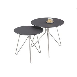 Xora SADA ZASÚVACÍCH STOLÍKOV, antracitová, niklová, kov, kompozitné drevo, vyobraziť