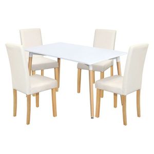 Jedálenský stôl UNO 140x90 biely + 4 stoličky PRIMA biela/svetlé nohy vyobraziť