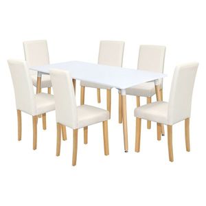 Jedálenský stôl UNO 160x90 biely + 6 stoličiek PRIMA biela/svetlé nohy vyobraziť