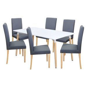 Jedálenský stôl UNO 160x90 biely + 6 stoličiek PRIMA sivá/svetlé nohy vyobraziť