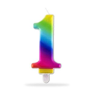 Tortová sviečka číslica "1" TORO zapichovacia 8cm dúhová vyobraziť