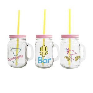 Sklenený pohár s viečkom a slamkou TORO 450ml leto vyobraziť