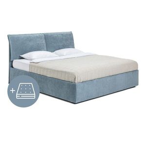 Modrá čalúnená dvojlôžková posteľ s úložným priestorom s matracom/s roštom 160x200 cm Thessa Pillow – Bonami Selection vyobraziť