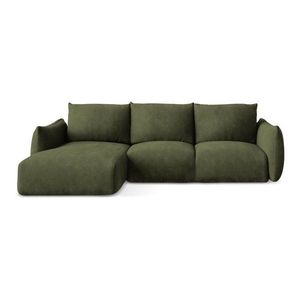 Zelená ženilková rozkladacia rohová pohovka (ľavý roh/s leňoškou) Leila – Makamii vyobraziť