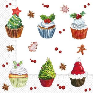 PROCOS Vianočné papierové obrúsky 33x33cm 3vrstvové cupcakes vyobraziť