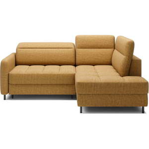 Žltá zamatová rozkladacia/s úložným priestorom rohová pohovka (pravý roh/do L) Barea – ELTAP vyobraziť