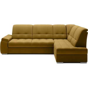 Žltá zamatová rozkladacia/s úložným priestorom rohová pohovka (pravý roh/do L) Sado – ELTAP vyobraziť