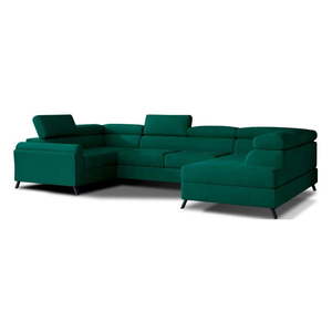 Zelená zamatová rozkladacia/s úložným priestorom rohová pohovka (pravý roh/do tvaru "U") Escada – ELTAP vyobraziť