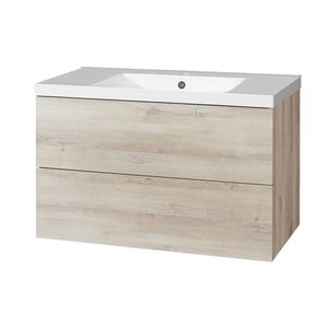 Mereo Aira, kúpeľňová skrinka s umývadlom z liateho mramoru 101 cm, dub Kronberg CN722M vyobraziť