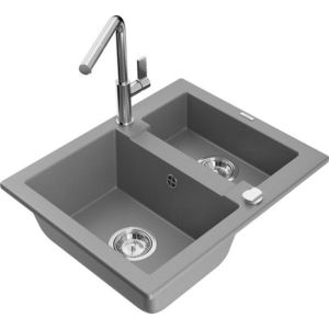 MEXEN/S MEXEN/S - Carlos granitový drez 1.5 vrátane batérie Flora, šedá 6518-71-670401-00 vyobraziť