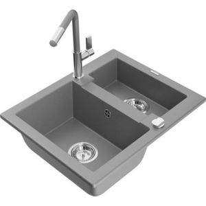 MEXEN/S MEXEN/S - Carlos granitový drez 1.5 vrátane batérie Flora, šedá 6518-71-670401-06 vyobraziť