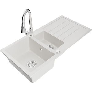 MEXEN/S MEXEN/S - Andres granitový drez s odkvapkávačom vrátane batérie Elia, biela 6515-20-670101-00 vyobraziť