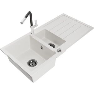 MEXEN/S MEXEN/S - Andres granitový drez s odkvapkávačom vrátane batérie Flora, biela 6515-20-670401-07-B vyobraziť