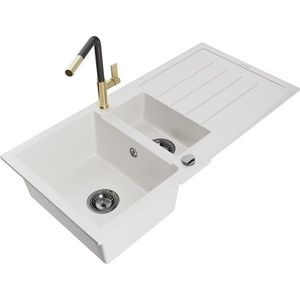 MEXEN/S MEXEN/S - Andres granitový drez s odkvapkávačom vrátane batérie Flora, biela 6515-20-670401-57-B vyobraziť