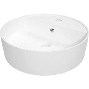 DEANTE - Okrúhle biele keramické umývadlo, na dosku, s policou na batériu CGR_6U4B vyobraziť