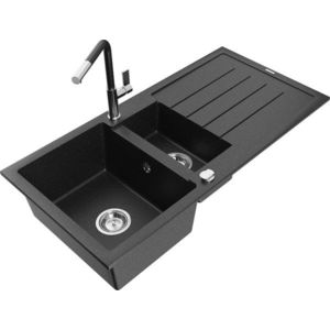 MEXEN/S MEXEN/S - Andres granitový drez s odkvapkávačom vrátane batérie Flora, čierna/strieborná 6515-73-670401-07 vyobraziť