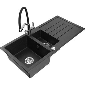MEXEN/S MEXEN/S - Andres granitový drez s odkvapkávačom vrátane batérie Duo, čierna/strieborná metalík 6515-73-671701-07 vyobraziť