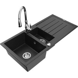 MEXEN/S MEXEN/S - Andres granitový drez s odkvapkávačom vrátane batérie Savita, čierna/strieborná 6515-73-672601-00 vyobraziť
