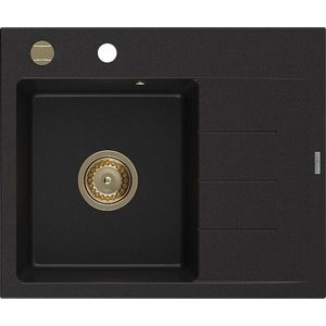 MEXEN/S MEXEN/S - Ben granitový drez 1 s odkvapkávačom ľavý 600 x 500 mm, čierna, sifón zlatá 6522605000-77-G vyobraziť