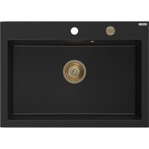 MEXEN/S MEXEN/S - Elix granitový drez 1-miska 700 x 500 mm, čierna, sifón zlatá 6526701005-77-G vyobraziť