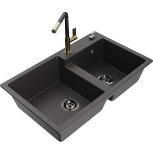 MEXEN/S MEXEN/S - Tomas granitový drez 2-bowl vrátane batérie Flora, čierna kropenatá 6516-76-670401-75-B vyobraziť