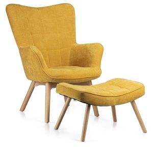 Čalouněné křeslo s podnožkou Grella žluté vyobraziť