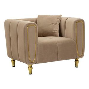 Designové sametové křeslo Alma šedobéžové/zlaté vyobraziť