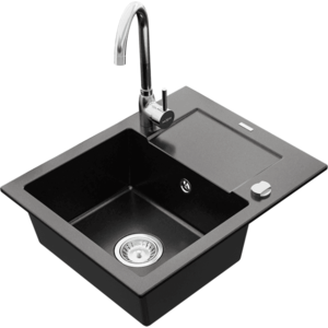 Granitový dřez MEXEN ENZO s kuchyňskou baterií II černý/chrom vyobraziť