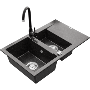 Granitový dřez MEXEN GASPAR s kuchyňskou baterií černý skvrnitý vyobraziť