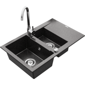 Granitový dřez MEXEN GASPAR s kuchyňskou baterií černý skvrnitý/chrom vyobraziť