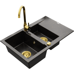 Granitový dřez MEXEN GASPAR s kuchyňskou baterií černý/zlatý vyobraziť