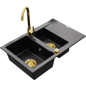 Granitový dřez MEXEN GASPAR s kuchyňskou baterií II černý/zlatý vyobraziť