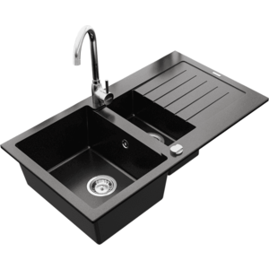 Granitový dřez MEXEN MATIAS s kuchyňskou baterií černý/chrom vyobraziť