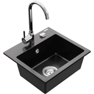 Granitový dřez MEXEN MILO s kuchyňskou baterií černý/chrom vyobraziť