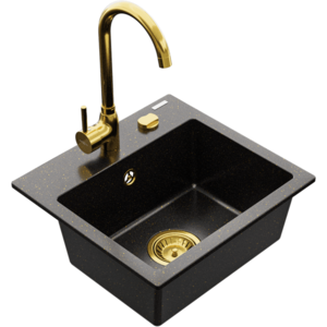 Granitový dřez MEXEN MILO s kuchyňskou baterií černý/zlatý II vyobraziť